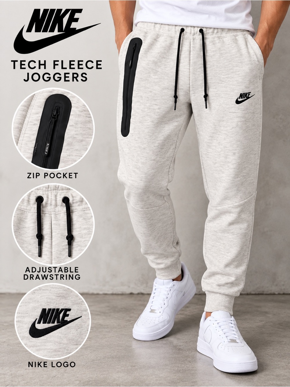 Nike Tech Fleece Jogger Pants Gray Black Zip Pocket Men’s Small